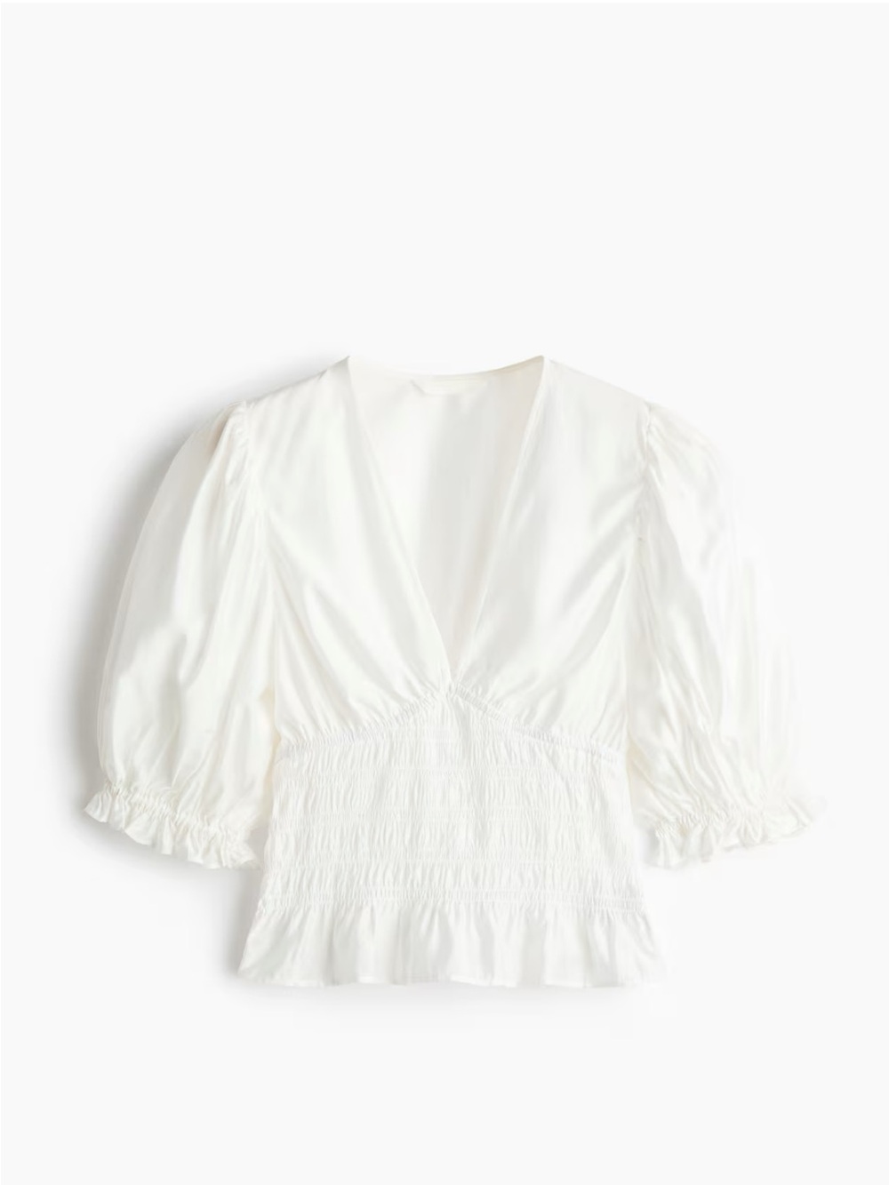 H&M White Smocked Peplum V-Neck Puff Sleeve Blouse - Picture 7 of 9